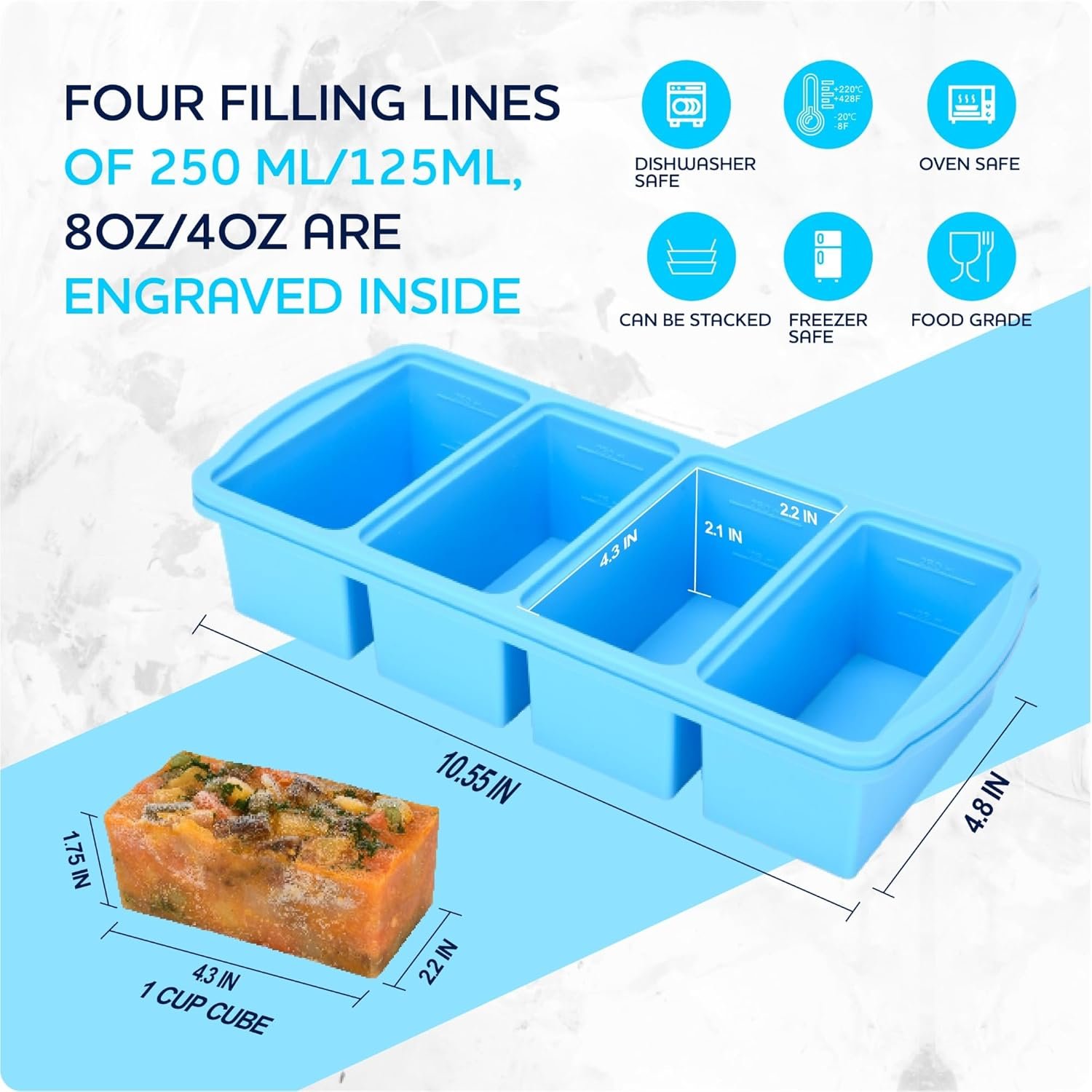 silicone freezer trays 1 cup portions