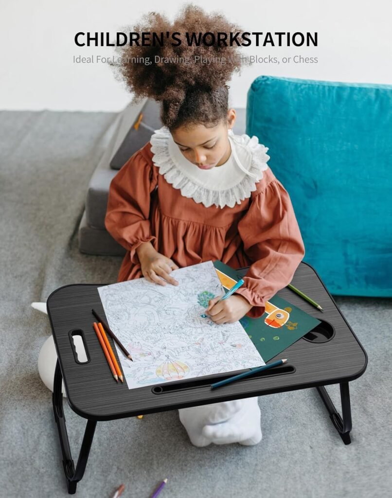 laptop bed desk with cup holder tablet slot