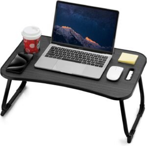 laptop bed desk with cup holder tablet slot
