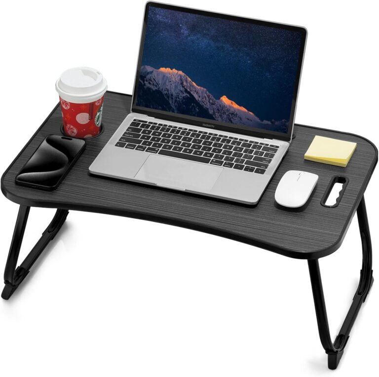laptop bed desk with cup holder tablet slot