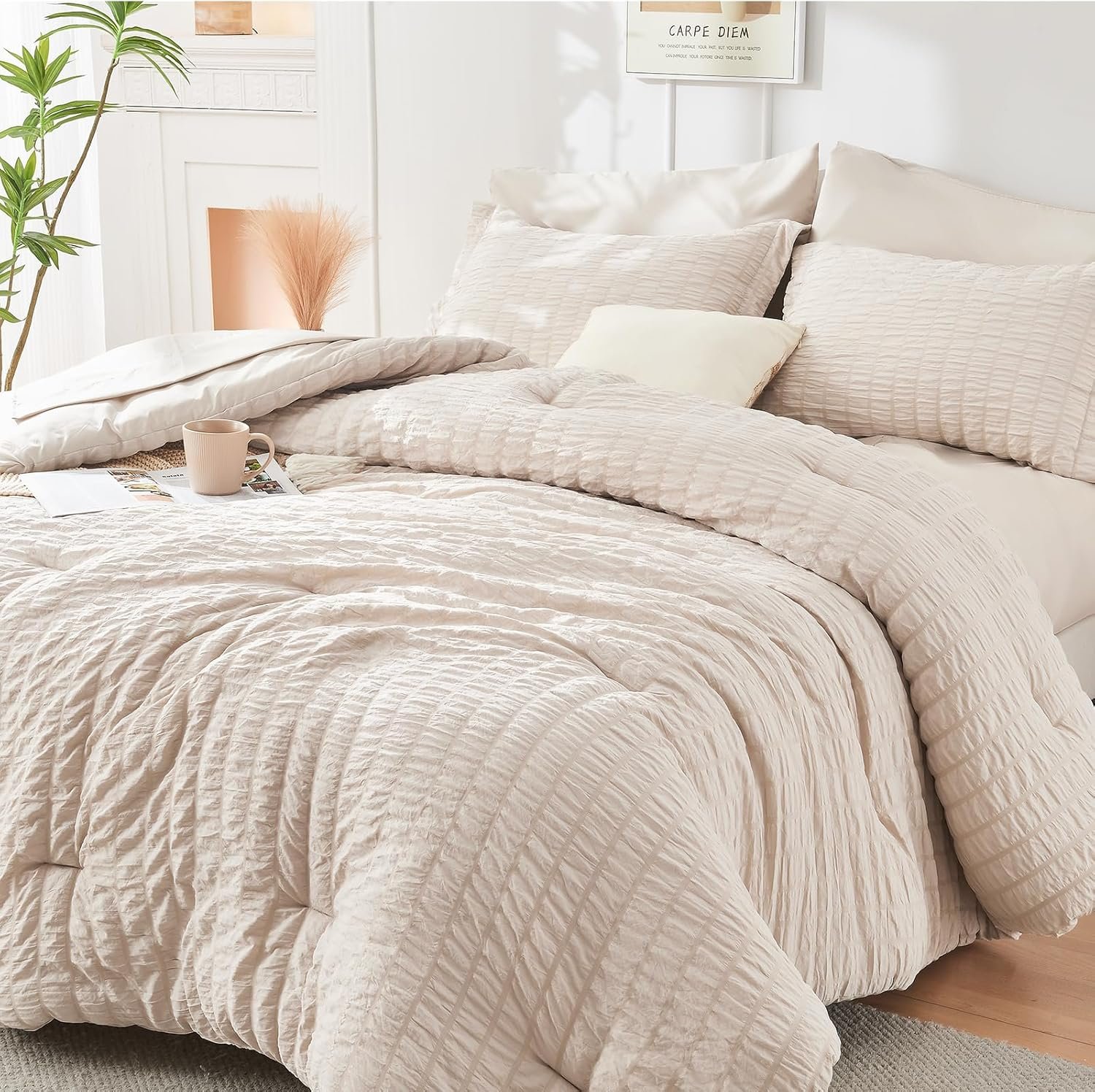 Seersucker 7 Piece Queen Comforter Set