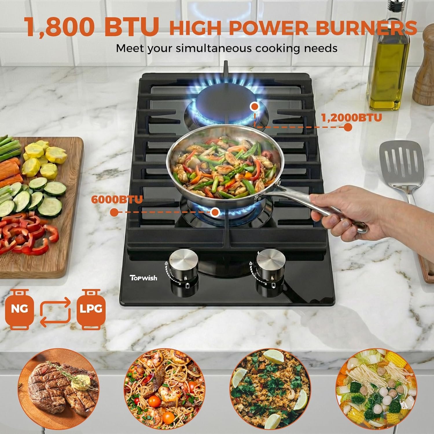 2 burner gas cooktop