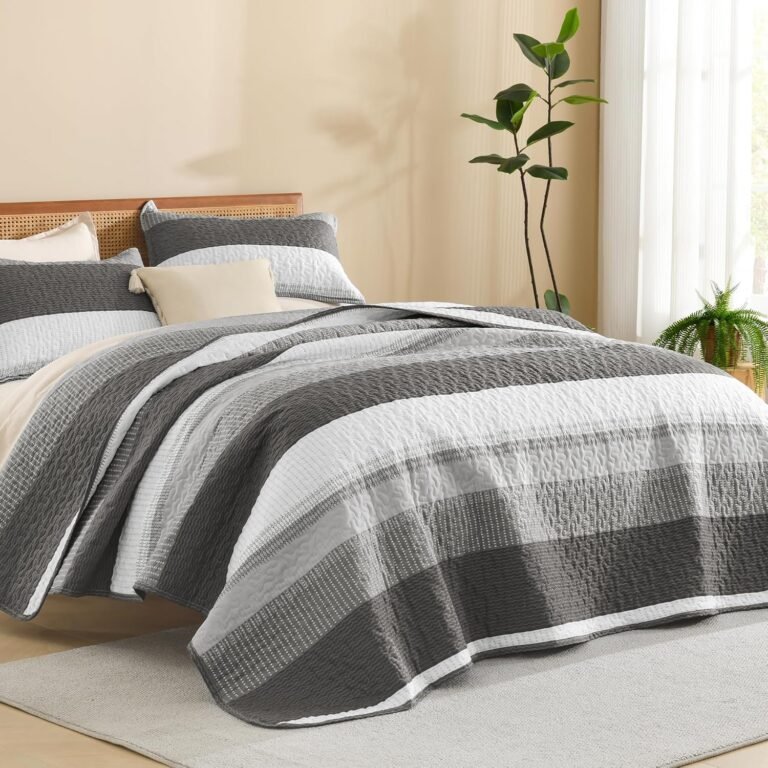Queen Size Dark Grey Stripe Quilt Set